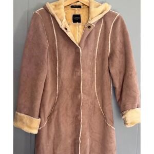 Vintage Penny Lane coat Small faux shearling tan hooded Sanyo New York 90s Y2K